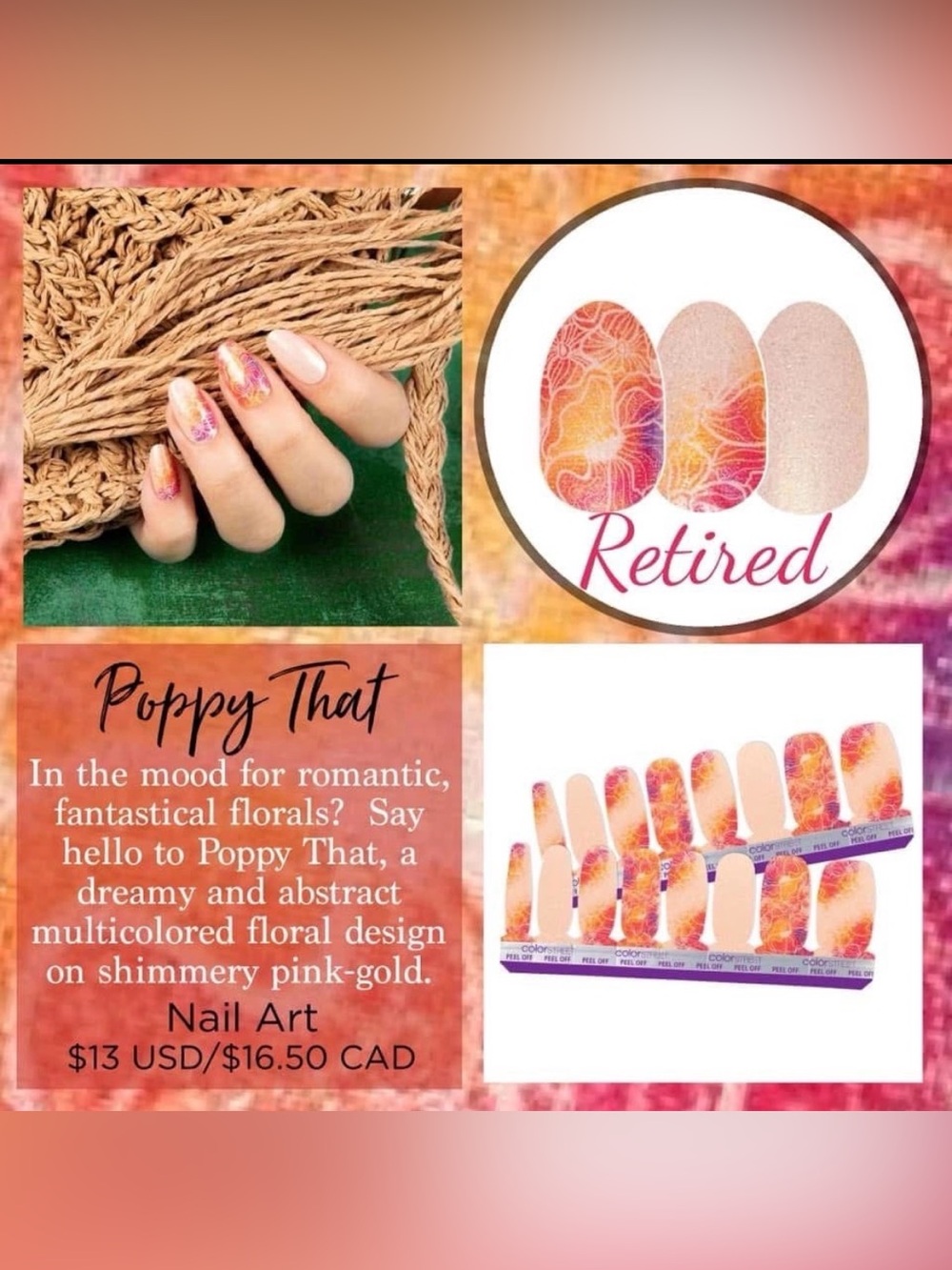 Poppy That, NIP (1) Set Color Street Nail Polish Strips